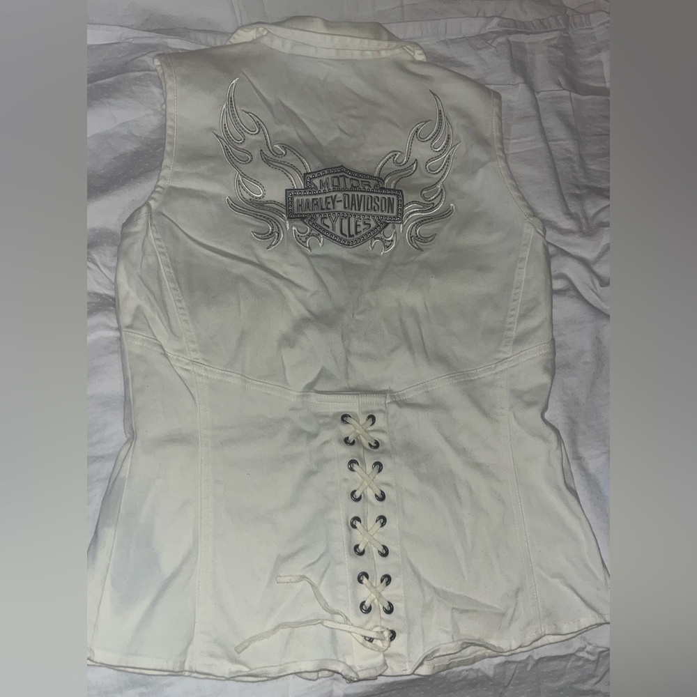 Harley-Davidson Women's White Lace-Up zipper Top